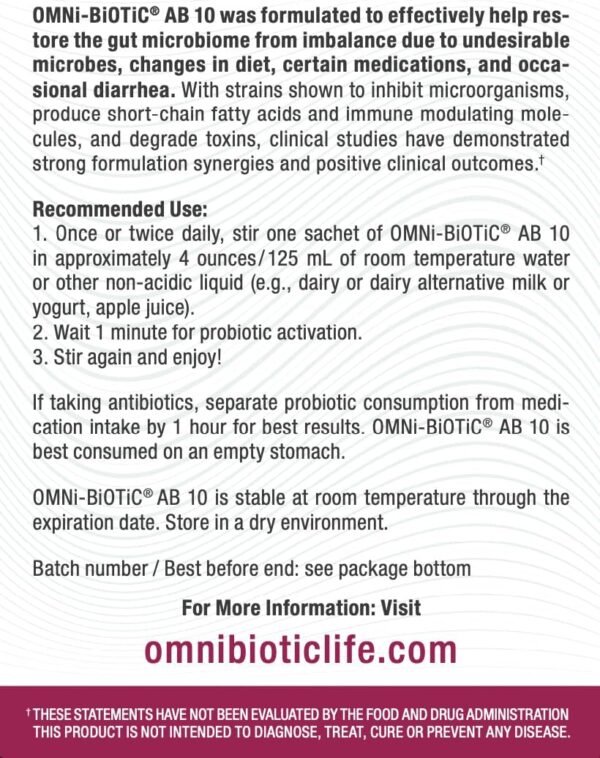 OMNi BiOTiC AB 10 - Clinically Tested Restorative Probiotic - Supports & Restores Gut Flora & Digestion