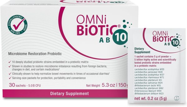 OMNi BiOTiC AB 10 - Clinically Tested Restorative Probiotic - Supports & Restores Gut Flora & Digestion